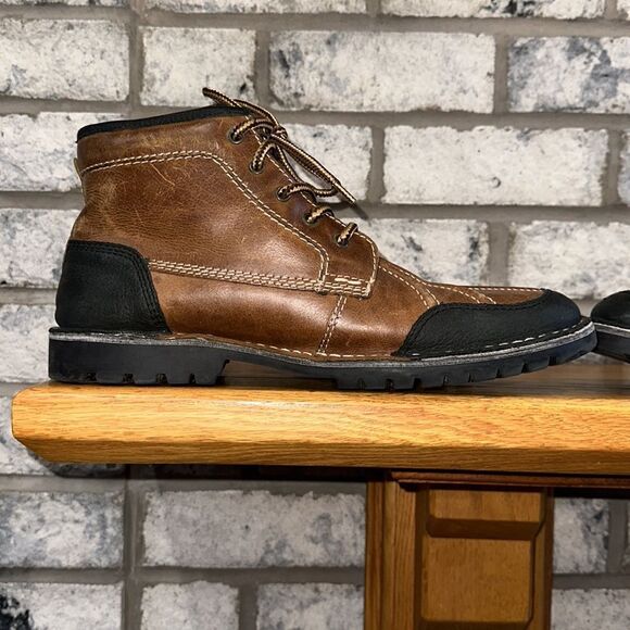 Steve Madden 11 Cognac Brown Black Genuine Leather Oricl 247 Lace up Boots - Picture 5 of 10